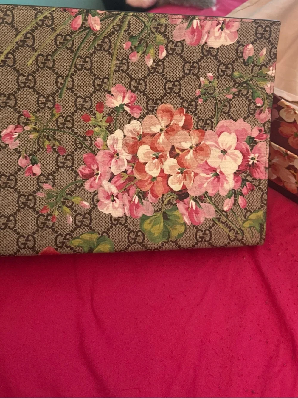 Gucci Floral Monogram Canvas Clutch — Pink Floral
